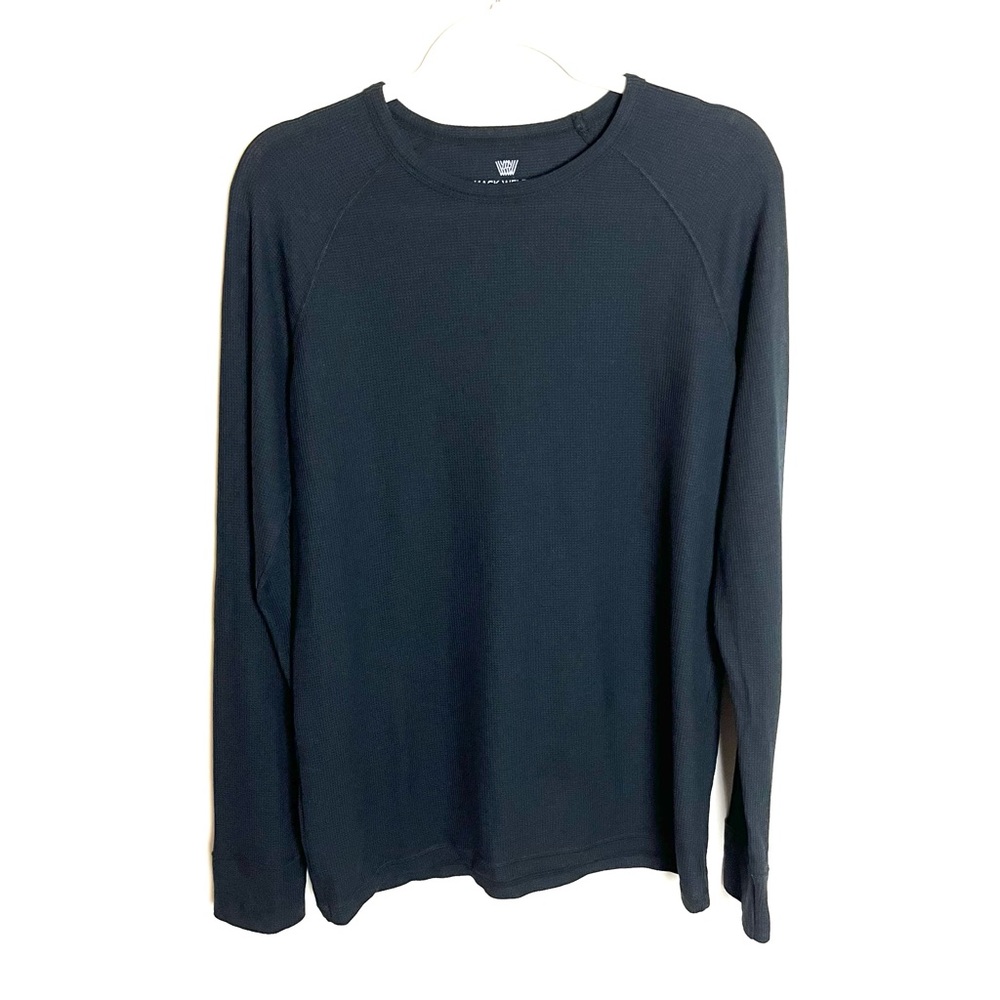 Mack Weldon Shirt M Black Long Sleeve Crew Neck Thermal Waffle Knit Casual